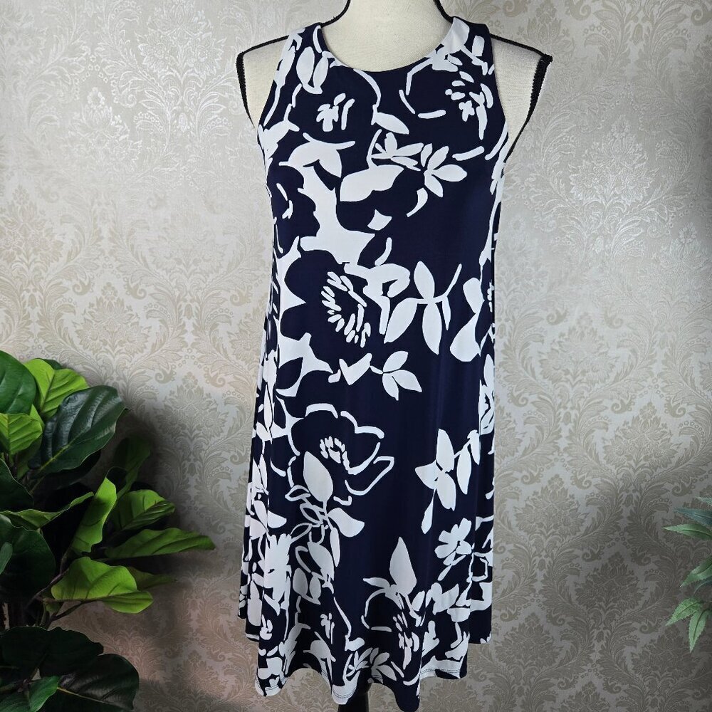 Lauren Ralph Lauren Size 5 Blue White Floral A-line Swing Dress Sleeveless